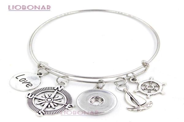 

new fashion diy interchangeable jewelry nautical compass shipwheel sailboat expandable wire bangle diy snap bracelets for women gi6371101, Golden;silver