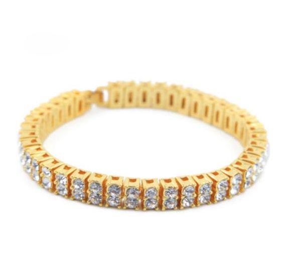 

luxury 2 row simulate dimond iced out men women bling tennis chain bracelet 8quot hip hop bling miami cuban bracelet hip hop6082536, Golden;silver