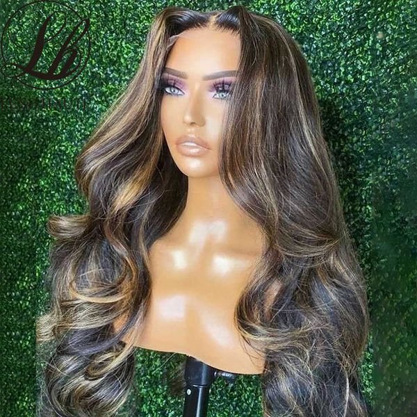 

highlight lace wigs synthetic omber blonde body wave 13x4x1 middle part ginger lace wigs heat resistant black woman 230524, Black;brown