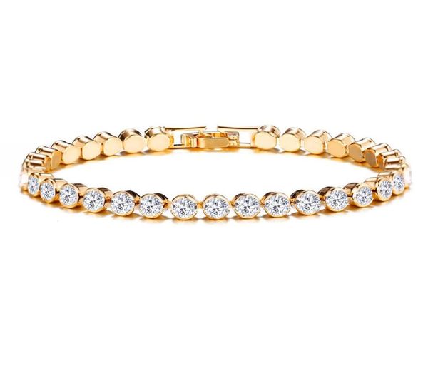 

hip hop bling iced out cubic zirconia bracelet tennis chain bracelets women men 1 row cz link chain jewelry gold silver black4739020, Golden;silver