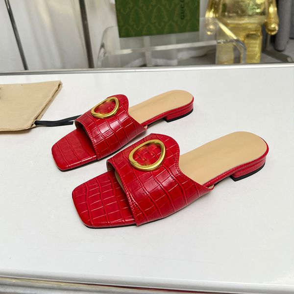 

designer red sandals slippers women black white crocodile leather shoes 35-42