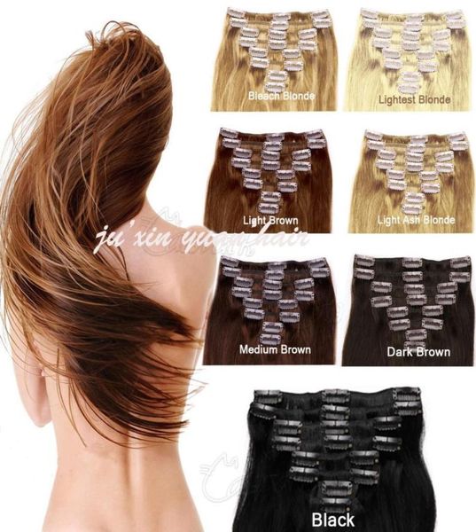 

5a 14quot 26quot10pcs unprocessed lndian remy hair straight clipin hair remy human hair extensions 12 colors for choose 28113997, Black