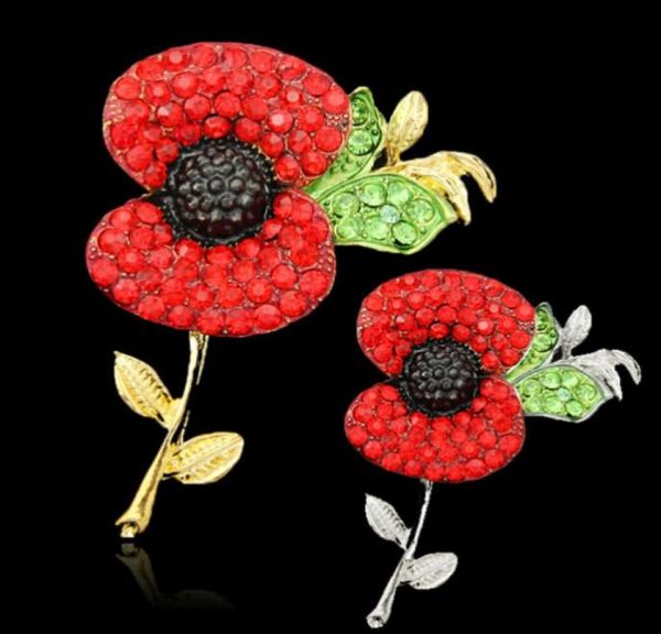 

red poppy flower crystal broach gold plated banquet badge brooch pin breastpin for womenmen fine jewelry 30 style choose5005442, Gray