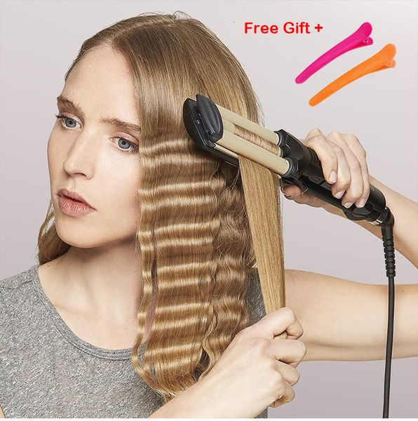 

Irons Crimper Curg Iron Ceramic Crimpers Wavers Curler Wand Fast Heating 3 Barrels Waver Tools for All Types of Hair 230531, Black
