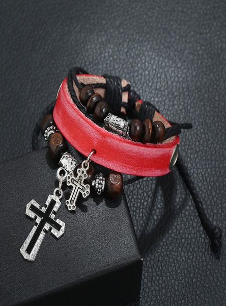 

men women punk handmade fashion leather rope cross braided beaded charm bracelets party club bangle jewelry1580657, Golden;silver