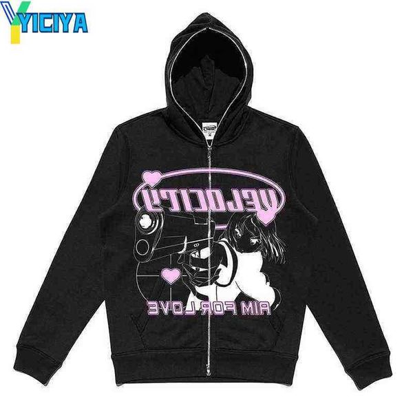 

yiciya y2k zip up hoodie women anime new graphics goth sweatshirt sport coat pullover grunge gothic long sleeve oversized hoodie jacket, Black