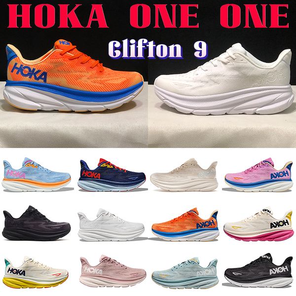 

hokas shoes womens hoka clifton 9 one one running shoe mens athletic sneakers black white vibrant orange bellwether blue pale designer men w