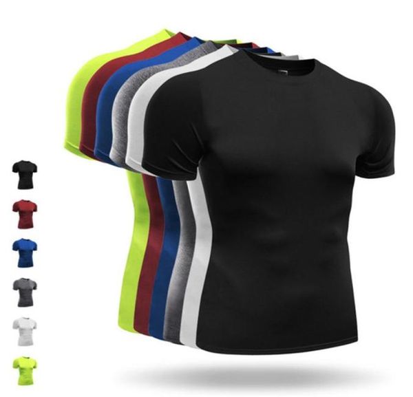 

2019 running t shirt men sport jerseys compression bodybuilding athletic gym clothing male short sleeve fitness jogger soccer exer1057520, White;black