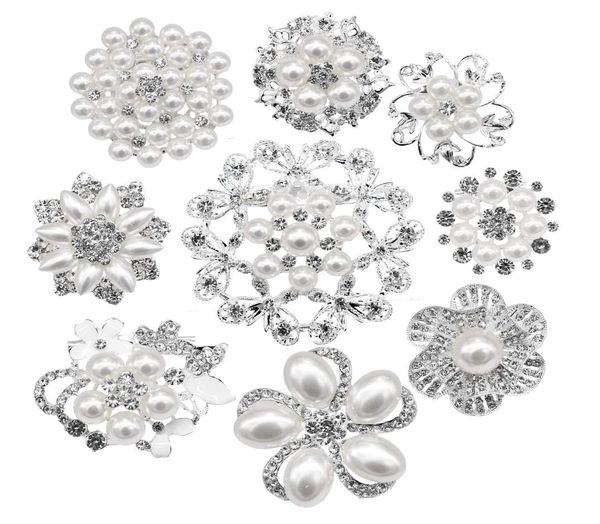 

pins brooches siertone rhinestone big pearl crystal wedding bouquet kit set whole lot fashion women girl flower clear brooch d3931180, Gray