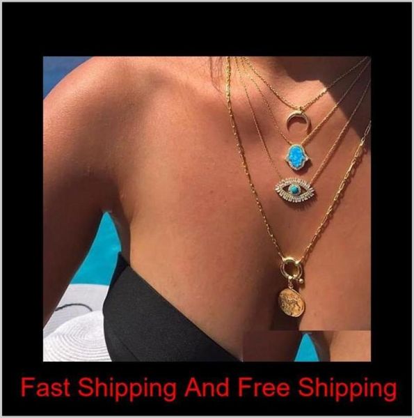 

18k gold plated turkish evil eye necklace lucky girl gift baguette cubic zirconia turquoise geomstone evil eye jewelry6549570, Silver