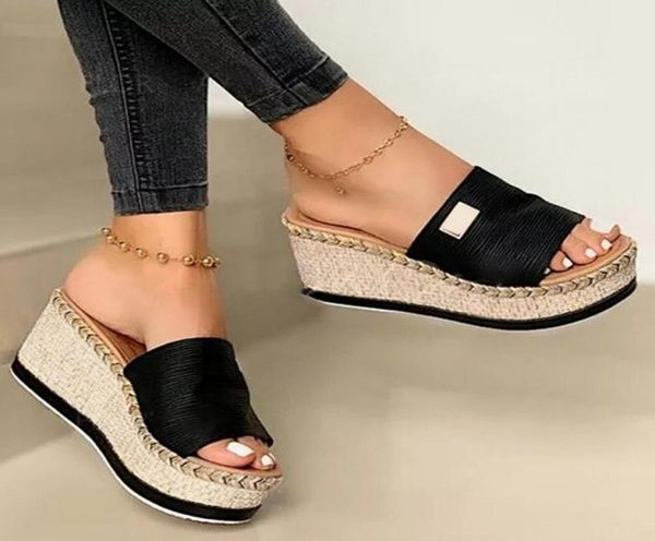 

summer women wedge slippers platform flip flops soft comfortable 2020 new casual shoes outdoor beach sandals ladies slides6006323, Black