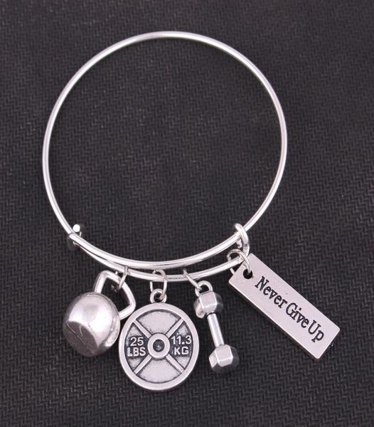 

fitness weight bracelet faith belief letters lettering never giver up dumbbell barbell kettlebell pendant expandable wire adjusta9115987, Golden;silver