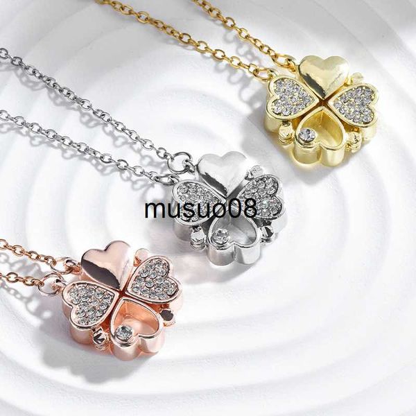 

pendant necklaces romantic lucky four leaf clover necklaces for women refined cubic zirconia love heart pendant stainless steel jewelry gift, Silver