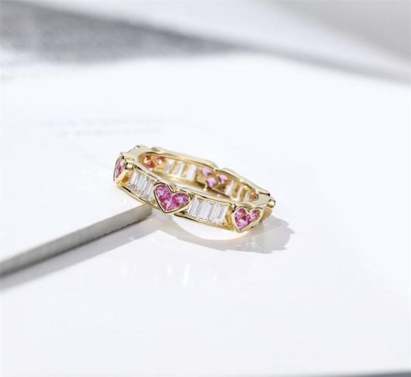 

classical fine jewelry 925 sterling silvergold fill pink sapphire cz diamond gemstones heart shape women wedding band ri3164478, Slivery;golden