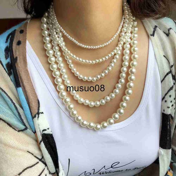 

pendant necklaces new fashion white imitation pearl choker necklace round wedding necklace for women men charm beaded jewelry j230601, Silver