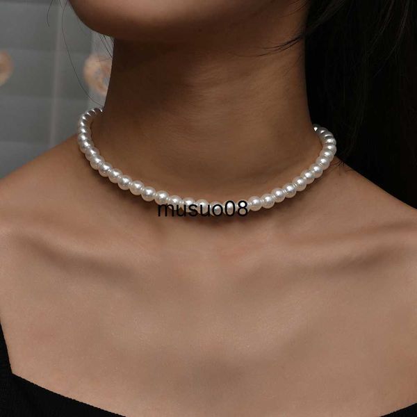 

pendant necklaces ywzixln 2021 trend elegant jewelry wedding big pearl necklace for women fashion white imitation pearl choker necklace n017, Silver