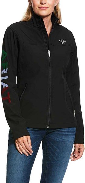 

ariat women's classic team mexico softshell water resistant jacket, Black;brown