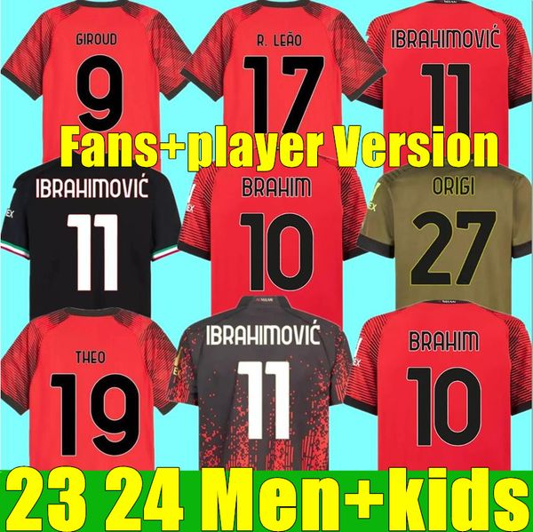 

ibrahimovic 22 23 24 ac s soccer jerseys player fans giroud de ketelaere r. leao tonali theo 2023 2024 football shirt special fourth, Black;yellow