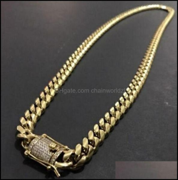 

chains necklaces pendants jewelry mens 18k gold tone 316l stainless steel cuban link chain necklace curb with diamonds clasp lock 1222461, Silver