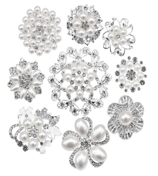 

pins brooches siertone rhinestone big pearl crystal wedding bouquet kit set whole lot fashion women girl flower clear brooch d3585331, Gray