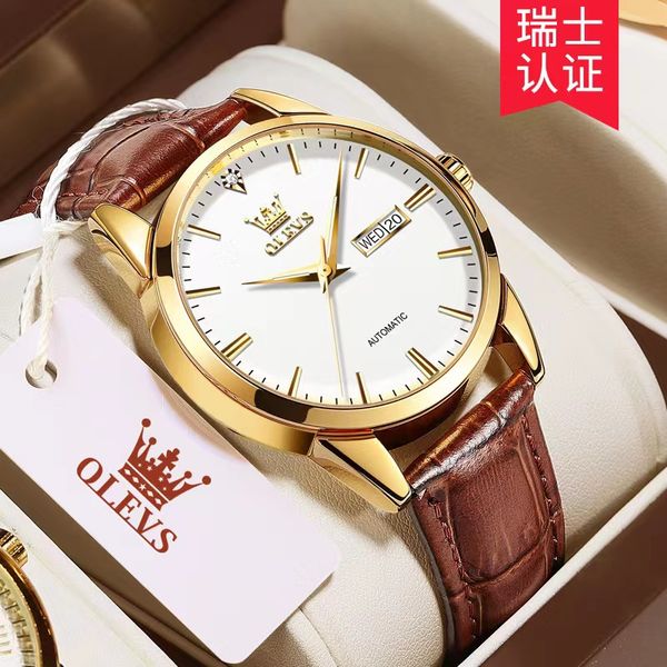 

olevs men's watch fully automatic mechanical diamond inlay luminous 40mm men's watch watch, Slivery;brown