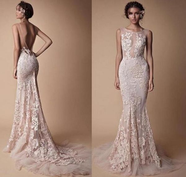 

berta lace applique mermaid evening dresses wear sheer neck backless full length custom make fishtail prom pageant gowns 114188, Black