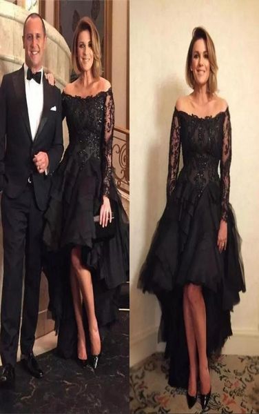 

black lace appliques aline evening dresses off shoulders long sleeves beaded high low formal gowns mother of the bride gowns7641236, Black;red
