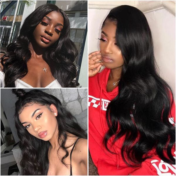

ali grace lace front human hair wigs with baby hair malaysian body wave lace 13x4 lace front wigs for women, Black;brown