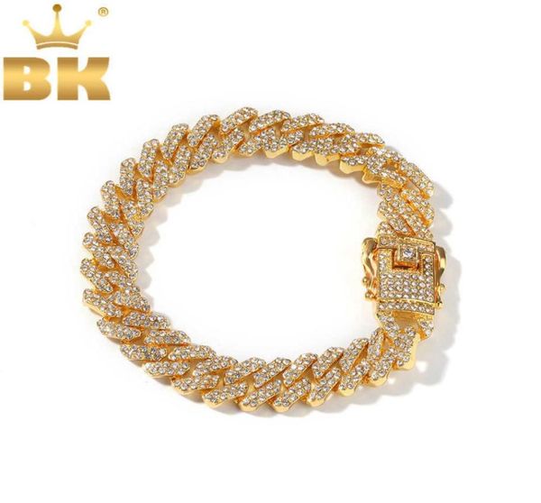 

the bling king 12mm bling slink miami cuban bracelets gold color full iced rhinestones hiphop mens bracelet fashion jewelry h09035720022, Black