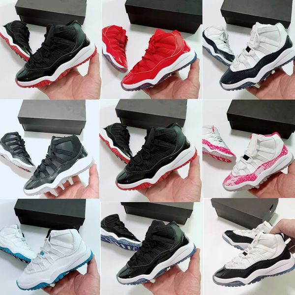

11s bred shoes big boys girls children kids basketball sneaker pink navy blue snakeskin 72-10 size 4y 5y, Black