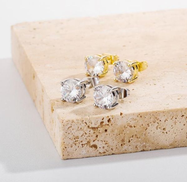 

8mm hip hop stud earrings silver gold plated cz earring mens womens earing ear ring women men designer earings luxury jewelry8683933, White