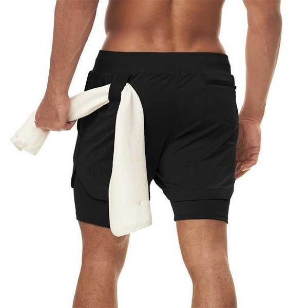 

gym workout shorts men sports layer fitness sweat shorts with phone pocket double men in running shorts with liner yg, White;black