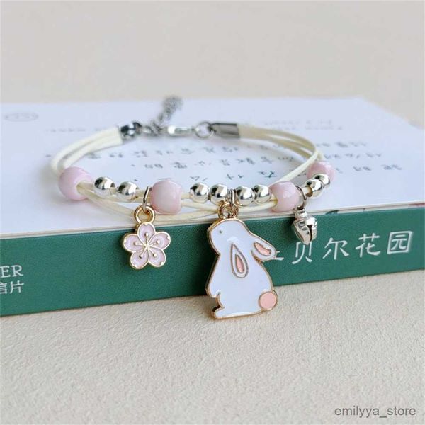 

charm bracelets fashion cute cartoon bunny flower bracelet moon drip glaze pendant bracelets bangle for women charm jewelry friends gifts, Golden;silver