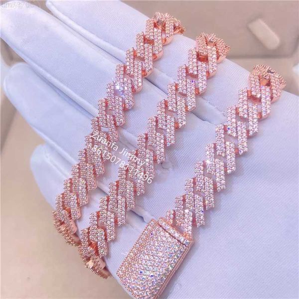 

pass diamond tester in stock iced out two row stone rose gold 10mm vvs moissanite cuban chain necklace, Silver