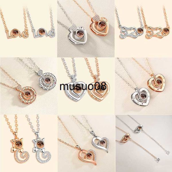 

pendant necklaces i love you in 100 languages projection necklace for memory of love choker collier round gifts shaped dropshipping j230601, Silver