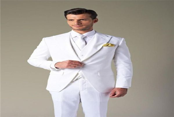 

2018 handsome one button 3 piece men suit white men wedding suit groom tuxedos slim fit tuxedos for men peaked lapel groomsmen bri5339891, Black;gray