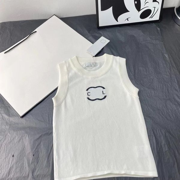 

women's knits & tees designer 2023 new fashion channel womens wear sleeveless sport luxury round neck cotton yarn embroidery l875, White