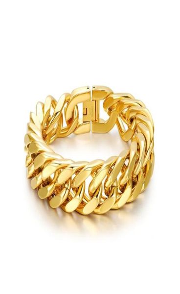 

24k gold bracelet bangle chunky chain for men jewelry 316l stainless steel punk rock4134503, Black
