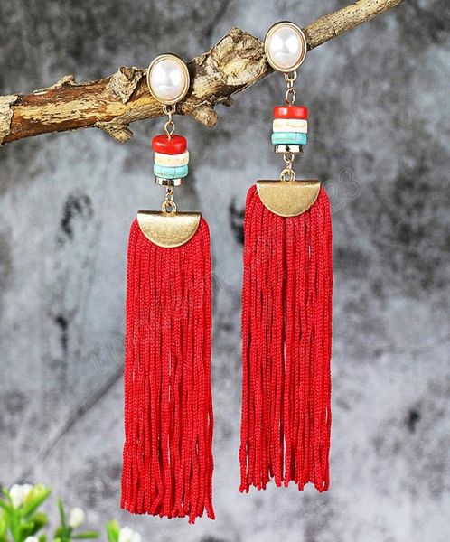 

women039s summer boho long red tassel earrings ethnic green statement wedding dangle earrings brincos jewelry mujer8723289, Silver