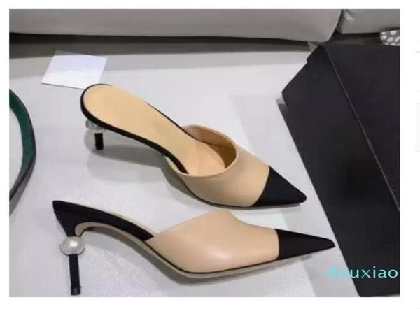

women goatskin grosgrain pumps genuine leather pearl high heels ol dress shoes lady beige white black single shoes original box5824966