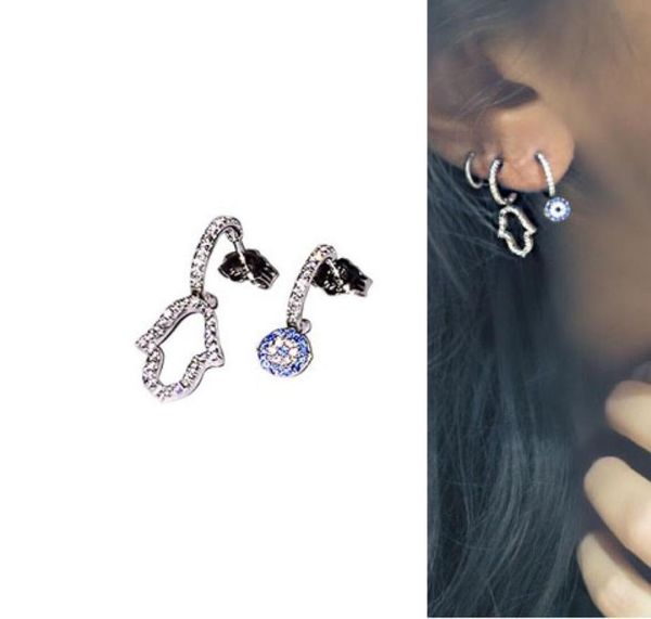 

fashion jewelry turkish evil eye hamsa hand stud earring pave sparking cz delicate girl women multi piercing jewelry 7711671, Golden;silver
