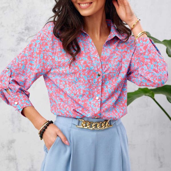 

new fashion women's clothing shirts singlebreasted button women's clothing long sleeve floral printed blouse casual shirtfp, White