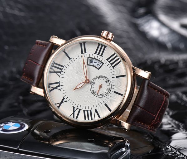 

luxury high-end men's quartz watch, calf leather strap, luminous waterproof watch, fashionable and trendy high-quality men's watch, Slivery;brown