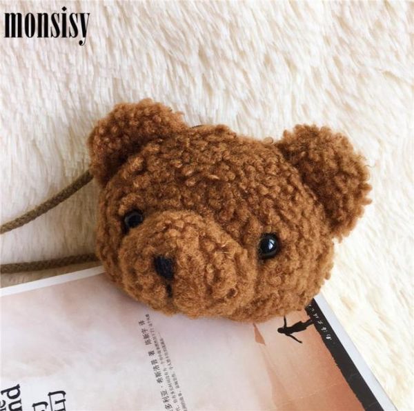 

monsisy 2020 plush bear coin purse and handbag for girl boy small change bag children wallet kid baby money shoulder bags bolsa9307587, White