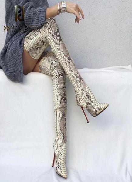 

2020 new arrive snake skin women long boots over the knee high thin heels boots slipon slim elastic high boots party sexy24966081145247, Black