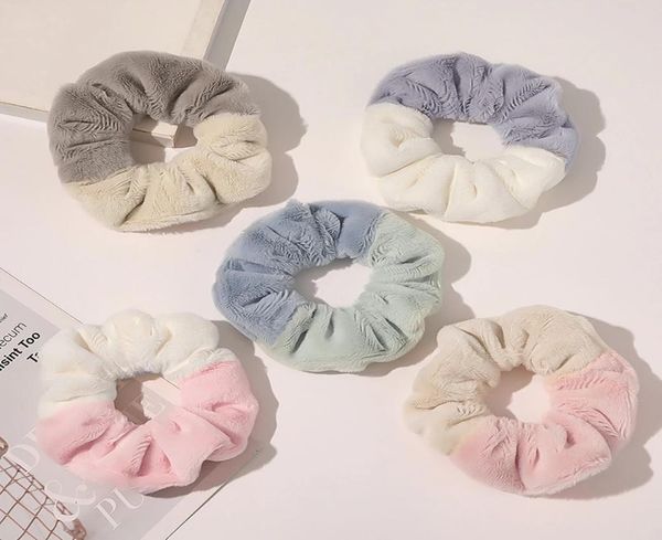 

women girls sweet faux rabbit fur hair rope scrunchies fluffy elastic hair bands splicing color hair ties for christmas headwear3220358, Golden;silver