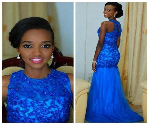 

royal blue mermaid evening dresses lace appliques beaded slim sweep african style black girls formal prom dresses bridesmaid party7977570, Black;red