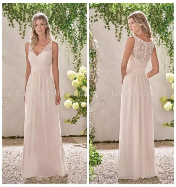 

2019 vneck lace aline chiffon bridesmaids dresses simple spring vestidos de bridesmaid party gowns honor of maid forma3821072, White;pink