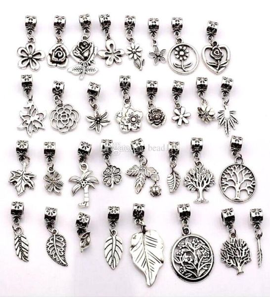 

160pcs antique silver mixed flowers trees leaves charms pendants for jewelry making bracelet necklace diy accessories3457014, Bronze;silver