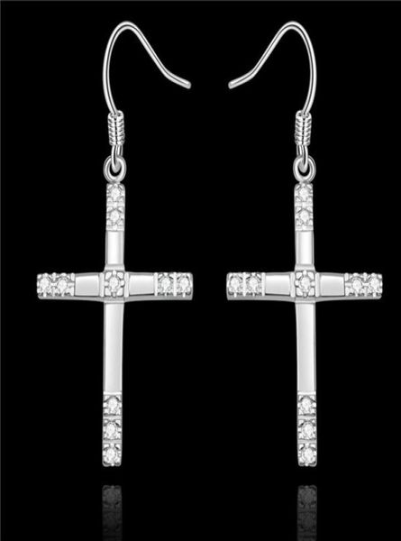 

925 sterling silver cross dangle earrings with zircon fashion jewelry pretty cute christmas gift 7450760